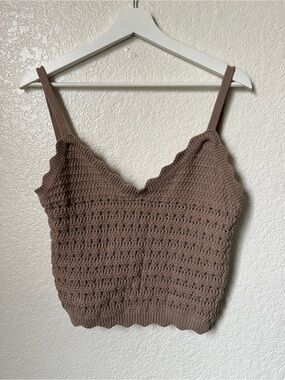 Streetwear Society Brown Scalloped Crochet Crop Top